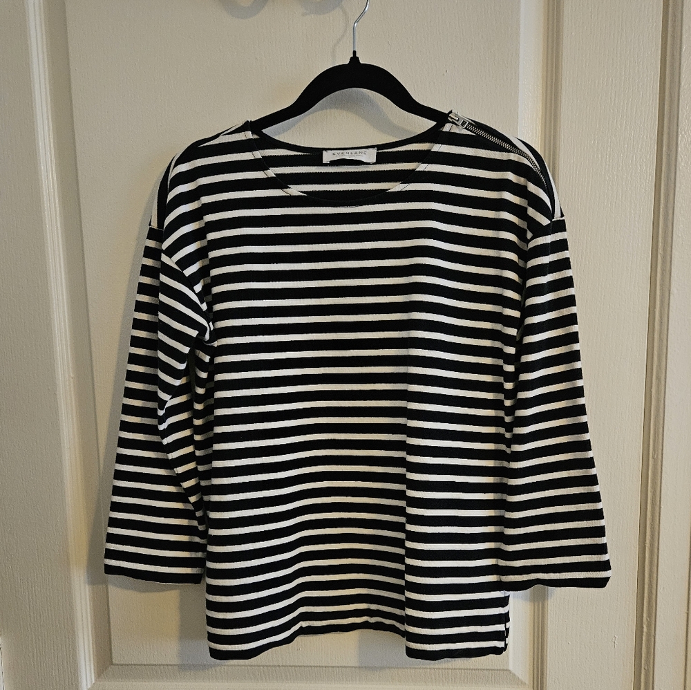 Everlane Breton Striped Top With Shoulder Zip